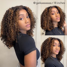 [250% Density ] Wavymy Styled-to-Go Casual Blonde Highlights Afro Kinky Curly 7x5 Lace Wear Go Glueless Wigs Pre-Cut & Pre-Plucked 100% Human Hair Wig 250% Density - Size: 20 inches, Density: 180% (Natural)
