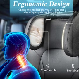 Children's Car Headrest 180 Degree Adjustable Breathable Leather Neck Pillow Children, Neck Support Car Headrest, Headrest Car Children and Adults, Good for Sleeping on Long Travel