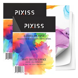 White Alcohol Ink Paper - 50 Sheets Pixiss Heavy Weight Art Paper for Alcohol Ink & Watercolor - Extra Smooth Synthetic Paper A4 8x12 inches, 300gsm