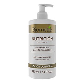 Biometik, Locin Corporal para Rostro y Cuerpo, Ideal para Piel Seca, Sistema Nutricin con Leche de Coco y Aceite de Aguacate, 420 ml