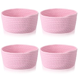 Boao 4 Pcs Small Storage Cotton Rope Woven Baskets for Gifts Empty Boho Shelf Closet Storage Bins Gift Cute Baby Basket Nursery Holiday Decorative Bins for Living Room Bedroom(Pink)