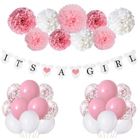 JCitimix Its A Girl Baby Shower Decorations, Baby Girl Shower Decorations with Its A Girl Banner Paper Pompoms for Baby Shower Decorations Girl