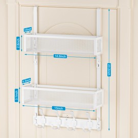 Aimeaihe Aimeaihe Over The Door Hooks Organizer, Door Hanger Towel Rack with 2 Baskets, Adjustable Over The Door Coat Rack, Back of Door Storage for Bedroom, Kitchen, Bathroom (White)