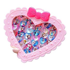 FEIFEI'S BOW 20Pcs Adjustable Princess Jewelry Girl Kids Cartoon Plastic Rings Gift Set with Heart Shape Box (20pcs)