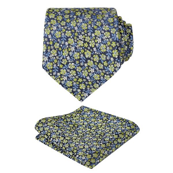 Alizeal Mens Floral Patterned Wedding Party Tie with Pocket Square
