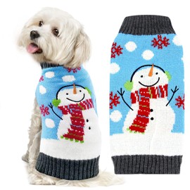 DOGGYZSTYLE Pet Christmas Dog Sweaters Cute Animal Snowman Printed Puppy Xmas Costumes Winter Warm Turtleneck Jumpers Puppy Knitted Clothes Cat Outfits (S, Blue Snowman)