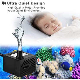 PULACO 2Pcs Mini Fountain Pump (50GPH 3W), Ultra Quiet Submersible Water Pump for Aquarium, Small Fish Tank, Pet Water Fountain, Tabletop Fountains, Water gardens and Hydroponic Systems