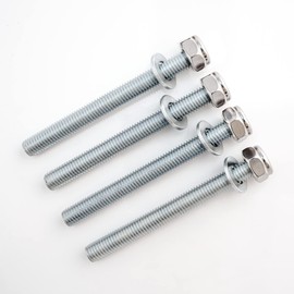 BAUQOO Threaded Rods M10 Certified Galvanised Steel 8.8 with High Strength Pack of 4 Length 10 cm Nuts M10 Washers Galvanised Steel