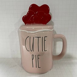 Rae Dunn CUTIE PIE Mug Mug with Red HEART Topper - 16 OZ/Dishwasher and Microwave safe
