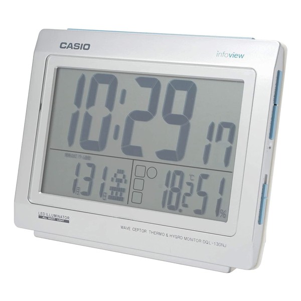 CASIO DQL-130NJ-8JF Table Clock, Daily Environment Notification, Alarm Clock, Night Glory Light, Shine Silver