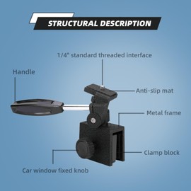 Window Mount Holder with Handle for Camera Telescopes, Adjustable Vehicle Clamp Mount with Non Slip Pad, Easy Installation, Suitable for Spotting Scopes Binoculars Telescope SLR