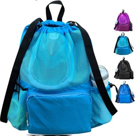 ButterFox ButterFox Large Swimming Equipment Mesh Bag Drawstring Swim Gym Backpack with Separated Waterproof Dry Compartments, Dry and Wet Separation (Light Blue)