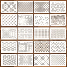20 Pcs Plastic Sashiko Stencil 8.3 x 5.9 Inch Sashiko Template Drawing Line Quilting Stencil Geometric Embroidery Pattern Stabilizers for Sewing Hand Quilting and Embroidery
