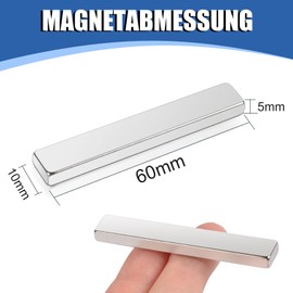 FPMYB Pack of 20 Magnets Strong 60 x 10 x 5 mm, Neodymium Magnets Extra Strong Super Strong Rare Earth Magnets, Rectangular Magnet for Notice Board, Kitchen Cabinet, Whiteboard, Magnetic Board