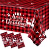 Merry Christmas Buffalo Plaid Table Covers Snowflake Tablecloth Plastic Gingham