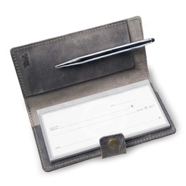 PEGAI Handmade Minimalist Design Checkbook Cover | 100% Distressed Full Grain Horse Leather Checkbook Wallet | Business Checkbook Binder | Clark (Rock)