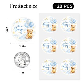 120 Pack It’s a Boy & It’s a Girl Baby Shower Favor Stickers, Teddy Bear Moon Star Baby Shower Decorations for Candy Bags, Gift Tags, Treat Bags, Envelope Seals & Gender Reveal Party Favors, 1.6 Inch