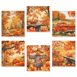 Whaline - Juego de 6 paños de cocina suecos para otoño, espantapájaros, calabaza, camión, arce, algodón, toalla de cocina absorbente para inauguración de la casa, casa de campo, 7 x 8 pulgadas