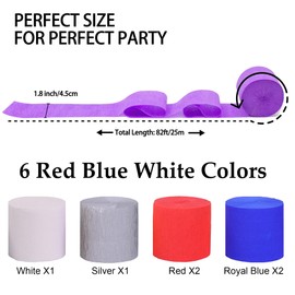 Suaxova Crepe Paper Streamers 6 Rolls 492ft, Pack of Red Blue White Party Streamers for USA Decorations, American Party Decorations,4th of July Decorations (1.8 Inch x 82 Ft/Roll)
