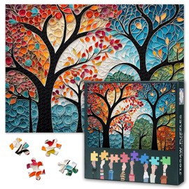 Abstract Tree Jigsaw Puzzles 1000 Pieces Impossible Challenging Nature Jigsaw Puzzle for Home Decor Colorful Leaves Puzzles Birthday Party Gifts for Family Friends 27.5"X19.7"