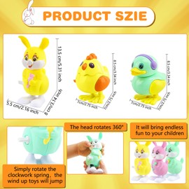 Drayear 18 Pack Easter Wind Up Toys Cute Plastic Wind Up Chick Bunny and Duck Jumping Toys for Kids Easter Basket Filler Egg Hunt Party Favors, 3 Styles