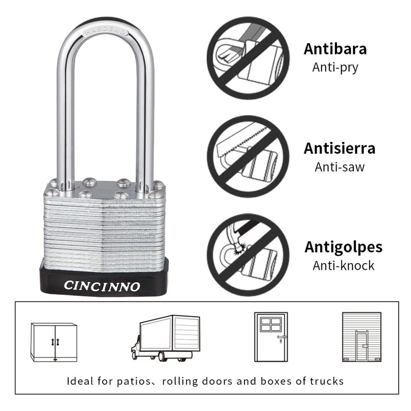 CINCINNO Laminated Steel Padlock with Key，6 Pack Keyed Alike Padlocks