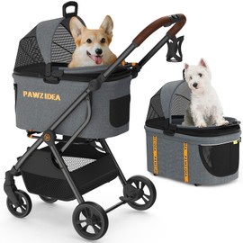 PAWZIDEA Pet Stroller 4 in 1, Dog Strollers for Small/Medium Dogs with Detachable Carrier Easy Lock Canopy, Seatbelt Puppy Car Seat, Cozy House, Foldable & Lightweight Jogger Cat Stroller, 4 Wheels