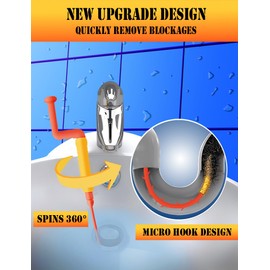 2025 New Upgrade Drain Snake Hair Drain Clog Remover Tool - Flexible Sink Drain Cleaner for Toilet Sewer Shower Kitchen Bathroom Tub Clogged Remover Tool, 6 Wands and Removable Handle