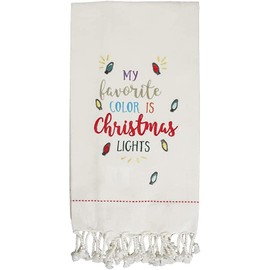 Petal Cliff 100% Cotton Oversize Christmas Flour Sack Kitchen Towels with Tassel Sentiments My Favorite Color is Christmas Lights Size: 20" X 28".