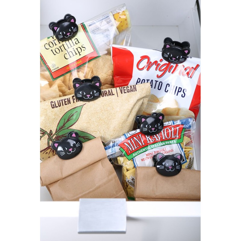 Kikkerland Cat Bag Clips, Set of 6,Black