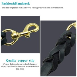 FAIRWIN Leather Dog Leash 6ft - Braided Leather Leash Dog Training - Heavy Duty Soft and Comfortable Dog Leash for Large Medium Small Dogs Running and Walking