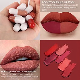 Labiales de 18 colores de pastillas de cápsula, mini lápiz labial, juego de lápiz labial mate de larga duración, tinte de labios – Labiales Mate 24 Ho