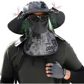 shupti Outdoor Wide Brim Sun Hat with Solar Fan & Removable Neck Flap and Face Cover, Cooling Solar Fan Hat for Fishing, Hiking, Camping, for Women and Men (CA/US, Alpha, One Size, Standard, Grey)