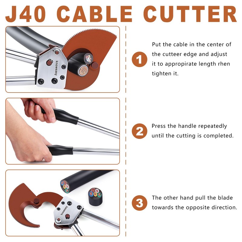 Knoweasy Heavy-Duty Ratcheting Cable Cutters: Efficient J40 Wire Cutter for