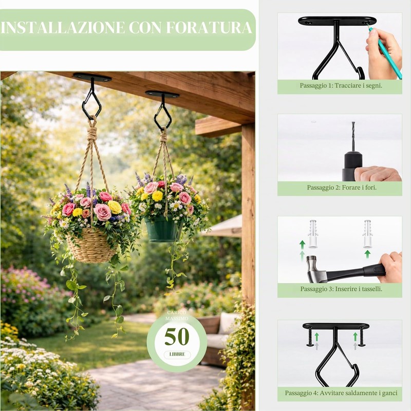 2 Ganci da Soffitto per Piante Sospese, 7.5 cm Ganci