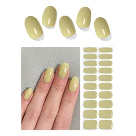 Wahrshei Semi Cured Gel Nail Strips, 20pcs Green Brown Gel Nail Stickers Work with UV, Easy to Use and Remove
