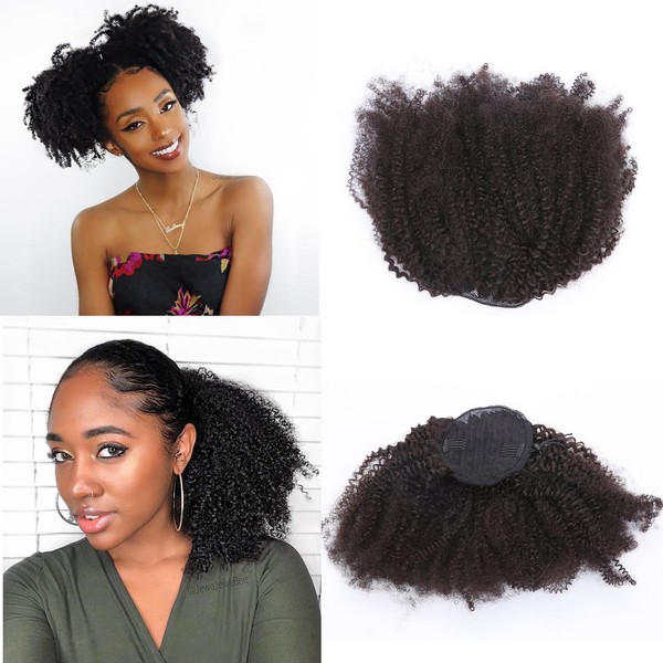 Anrosa Kinky Curly Ponytail 4C Afro Ponytail for Natural Hair Curly Ponytail Hair Piece Kinkys Curly Drawstring Ponytail Afro Kinky Coily Ponytail Clip in Ponytail Extension for Black Women 10 Inch