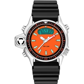 findtime Watches Men's 5ATM Waterproof Sport Analogue Digital Watch Men Boys LED Watch Fashionable Outdoor Men's Watch Orange Black, orange, Strap.