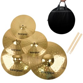 Keerpusi Cymbal Pack Alloy Cymbals Drum Cymbal Set 14"/16"/18"/20" Plus Free Cymbal Bag 5 Pieces Cymbals for Drum Set