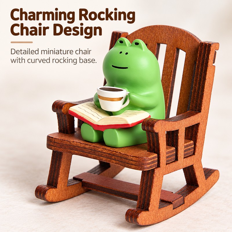 Frog Rocking Chair Figurine – Cute Resin Frog with Coffee