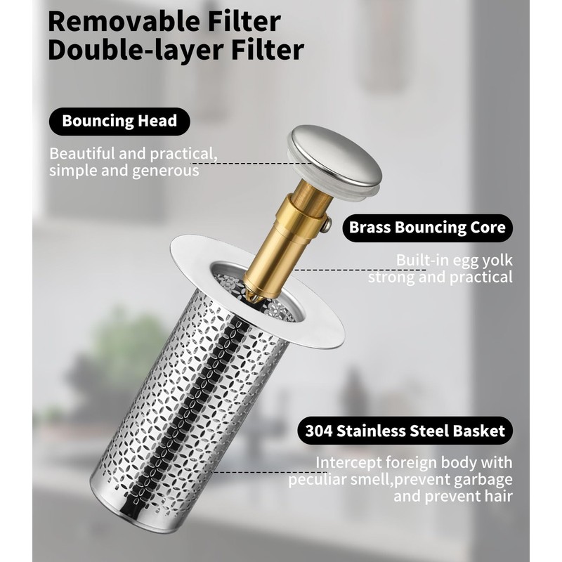 Pack of 2 Stainless Steel Pop Up Drain Strainer, Sink