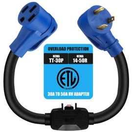 Kingdder 18 Inch Overload Protector Compatible with NEMA TT-30P to 14-50R 30 to 50 A RV Adapter Cord with Circuit Breaker, 3 Prong 30 A to 4 Prong 50 A RV Power Cord with Handle, STW 10 AWG ETl Listed