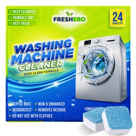 Washing Machine Cleaner Tablets [24-Pack] – Powerfully deep clean, descale, & deodorize. Effortlessly remove grime and odors leaving your washer fresh. Compatible with front/top loaders & HE machines.