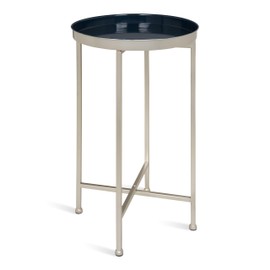 Kate and Laurel Celia Round Foldable Tray Accent Table, 14" x 14" x 25.75", Navy and Silver, Modern Minimalist Design and Magnetic Detachable Tabletop