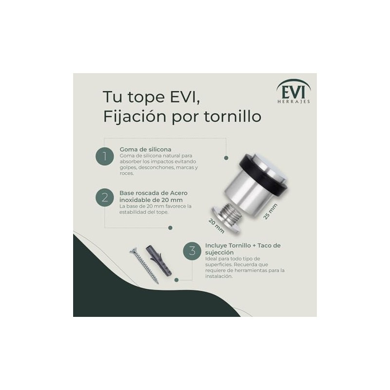 Evi Herrajes, Tope de puerta con base roscada in acero