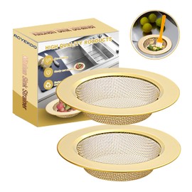 RQYEKDO 2-Pack Kitchen Sink Strainer Stainless Steel with Fine Mesh | 4.4" Wide Rim Drain Strainer | Fits Standard Sinks & Garbage Disposals (Gold)