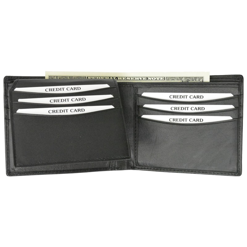 Genuine Leather Mens Bifold Wallet with Flip up ID Window