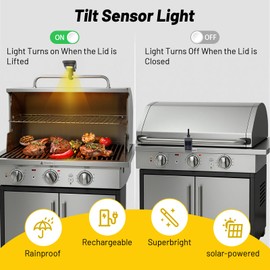 Solar Grill Lights for Outdoor Barbecue, USB-C Rechargeable 360° Rotatable Automatic On/Off LED BBQ Light for Blackstone Griddle & Weber Grills,Waterproof Heat-Resistant Griddle Accessories