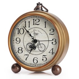 Maxspace Table Clock 5.2 in Non-Ticking Retro Vintage Silent Desk Clock Battery Operated Small Decorative Alarm Clock with Large Numerals & HD Glass for Bedroom Indoor Decoration