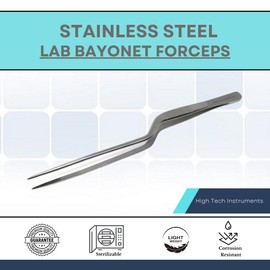 Precision Long Slim Tweezers with Very Fine Serrated Tips Stainless Steel Lab Forceps (Bayonet Handle - 8")